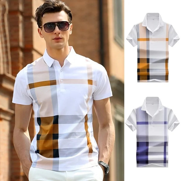 Men's Fashion Business Casual Stripe Polo Comfortable Top British Style