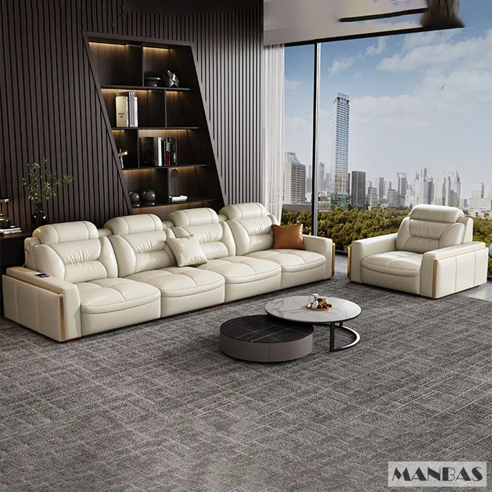 Premium italienische Echtleder-Ecksofas Sofagarnituren mit USB und Bluetooth Lautsprecher – MANBAS Wohnzimmermöbel