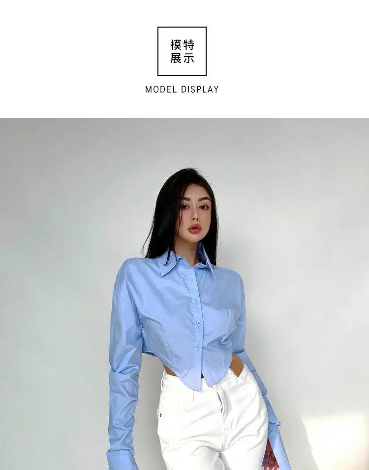 Zadily 2025 Summer Korean Style Long Sleeve White Shirt Women Sexy Button Ladies Crop Tops Blouse Street New In Female Clothing