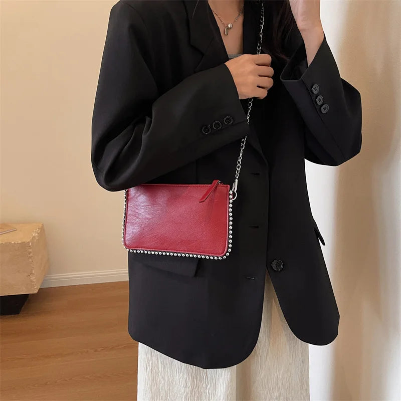 Einfarbige Design-Umhängetaschen für Damen, Mode-Ketten-Handytaschen, Mode-Schulter-Kuriertasche, Sac A Main weiblich