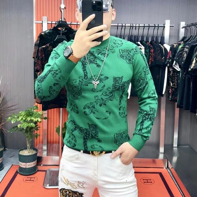 Herren-T-Shirt mit modischer Persönlichkeit, stilvoll und vielseitig, im Trend, Langarm-Herren-Base-Shirt, dicker Stil