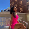 Sexy Trägerloses schulterfreies, pinkfarbenes Bodycon-Kleid für Damen, rückenfreies, schmales Minikleid, Club-Party-Kleider