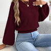 Women's Solid Color Round Neck Lantern Long Sleeve Knitted Sweaters for 2026 Autumn Winter Woman Clothes Yellow Red Khaki Tops