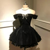 Black French Vintage Elegant Design Woman Dress Gothic Off Shoulder Retro Mini Dress Female Fairy Birthday Party Chic Outfits
