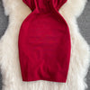 Fashion Bodycon Sexy V-neck Low Cut Mini Short Work Dress Women Backless Irregular Sleeveless Short Hip Wrap Vest Dress OL Red
