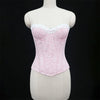 Sexy Women Pink Overbust Corset Crop Top Sweet Lace Patchwork Slim Fit Strapless Bustier Chic Party Summer Clothes Streetwear