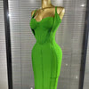 Green Color Women Sleeveless Sexy Halter Off the Shoulder Bodycon Bandage Midi Dress Celebrate Nightclub Party Birthday Outfit