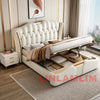 MINGDIBAO Luxuriöses, modernes Polsterbettgestell mit Goldakzenten, Designer-Bett aus echtem Leder, Schlafzimmermöbel in Queen-/King-Size
