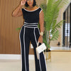 Casual Women's Solid Color Set with Diagonal Shoulders and Wide Legs, Two Piece Set, Summer 2025