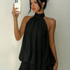 Women's Vacation Slim Fit Fashion Sexy Backless Halter Tie Waist Versatile Solid Color Dress, Stylish and Comfortable Summer