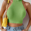 Summer New Women Heart Criss Cross Ribbed Knit Sleeveless Halter Crossfit Y2K Crop Top Clothes Femme Sexy Casual Backless Tank