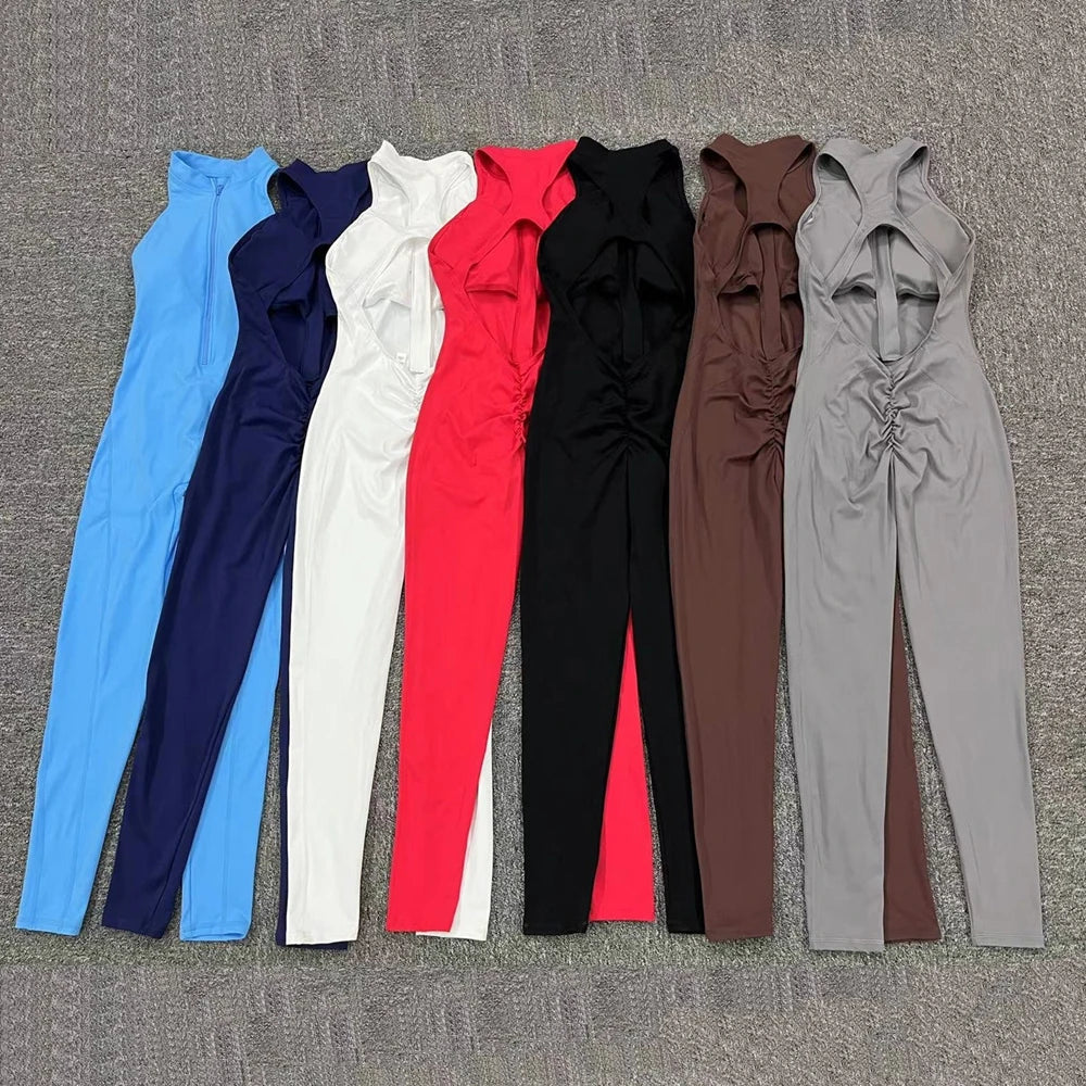2025 Gepolstertes tiefes V-Damen-Trainingsanzug Yoga-Set Einteiliger Jumpsuit Workout Scrunch Legging Sport Fitness Studio Active Suit Trainingsbekleidung XP301