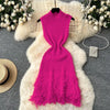 Joskaa 2025 Summer Women Elegant Round Neck Sleeveless Tassels Hem Bodycon Mini Knitted Dress Holiday Beach Party Clubwear