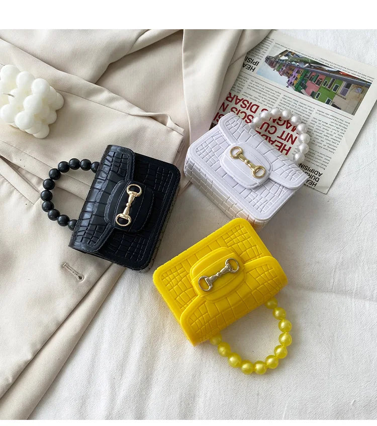 Fashion Mini Handbags PVC Crossbody Coin Purse Crocodile Pattern Pearl Handbag Plastic Small Chain Jelly Bag For Girl Wholesale