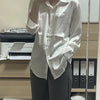 Elegant Satin Loose Women Shirt Spring Turn-down Collar Ladies Blouse Autumn Vintage Casual Button Silk Tops
