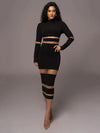 Articat Mesh Patchwork Perspective Long Sleeve Dress For Women's Tight Fit Midi Female Dress Fashion Street Party Club Vestidos