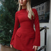 Hugcitar 2024 Frühling O-Ausschnitt Langarm Uni Patchwork Reißverschluss Sexy Bodycon Minikleid Damen Mode Outfits Geburtstagsparty Y2K