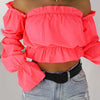 Candy Color Off Shoulder Crop Tops women Summer dot print lantern sleeve shirts Lady Sexy Slash neck beach blouse