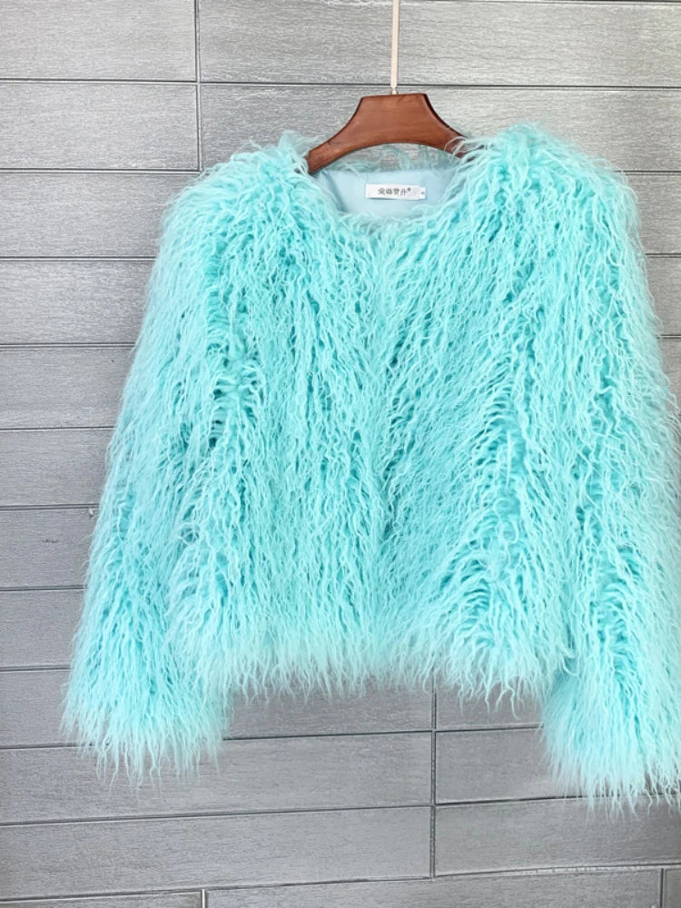 2023 Women Faux Fur Coat Autumn Winter High Quality Fluffy Short Coat Faux Fur Jacket