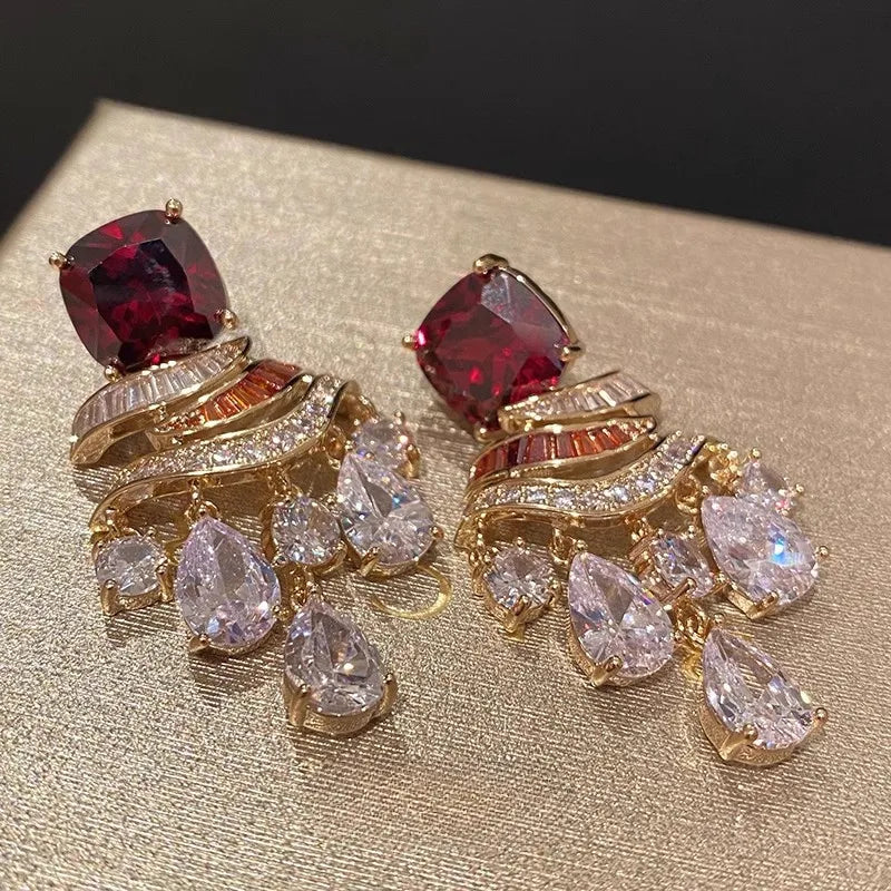 Zircon Water Drop Tassel Earrings Elegant Fashion Light Luxury Earrings