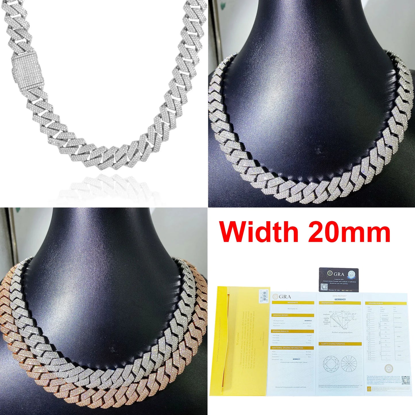 Pass Diamond Test Hip Hop Jewelry VVS1 Stone Shiny 2row 3row Men Women 925 Sterling Silver Necklace Moissanite Cuban Link Chain
