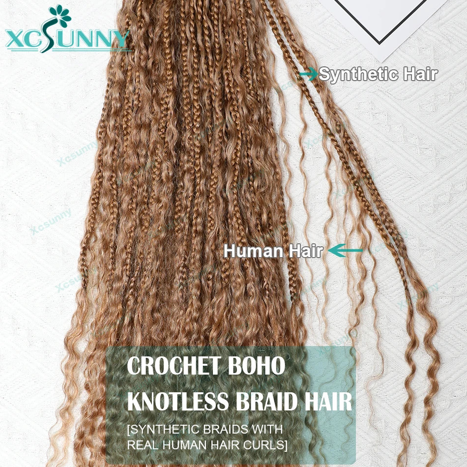 Crochet Braids Echthaar vorgeflochten Boho Box Braid Häkelzöpfe Echthaar vorgeflechtet mit lockigen Enden 100 Strähnen Farbe 30 27