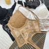 V-Neck Sexy Lace Corset Top Slim Fit Push Up Hollow Suspender Vest Adjustable Straps Off Shoulder Breathable Mesh Vest Travel