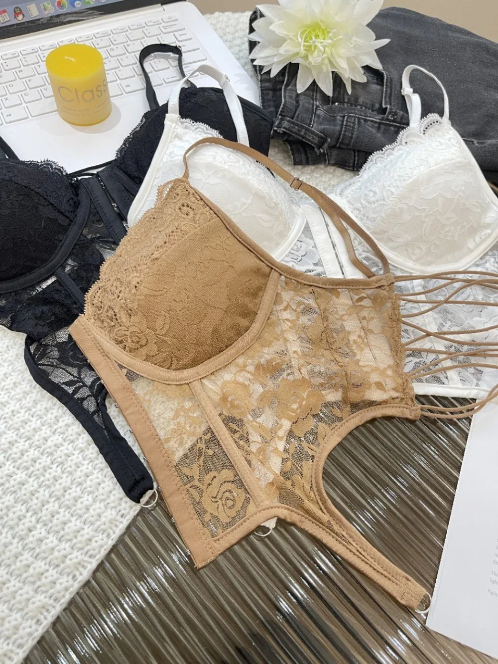 V-Neck Sexy Lace Corset Top Slim Fit Push Up Hollow Suspender Vest Adjustable Straps Off Shoulder Breathable Mesh Vest Travel
