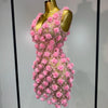Women Luxury Pink Flowers Pearls Lace See Through Bodycon Mini Dress Birthday Photoshoot Evening Party Nightclub Stage Costume