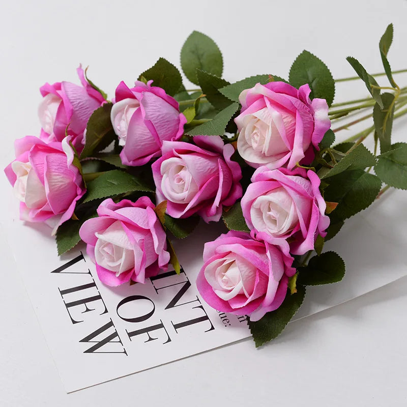 3/5/10/20 Stk. Rosen Künstliche Blumen Rosenzweig Künstliche Rote Rosen Realistische Kunstrosen für Hochzeits-Heimdekoration