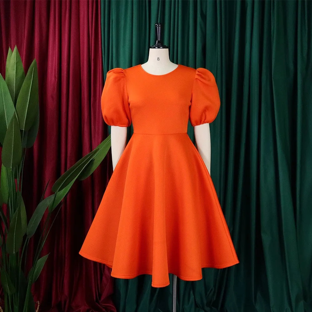 Elegant Party Dress for Woman 2024 Modern O Neck Short Sleeve High Waisted A Line Mid Calf Luxury Birthday Dinner Vestidos Mujer