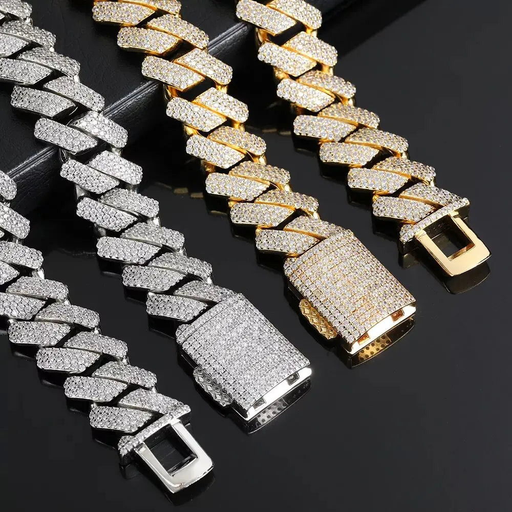 Pass Diamond Test Hip Hop Jewelry VVS1 Stone Shiny 2row 3row Men Women 925 Sterling Silver Necklace Moissanite Cuban Link Chain