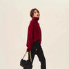 Rollkragenpullover 100% Kaschmir Pullover Damen lose verdickend Anti-Aging Nische Vintage Roter Rundhals-Pullover Damen Langarm