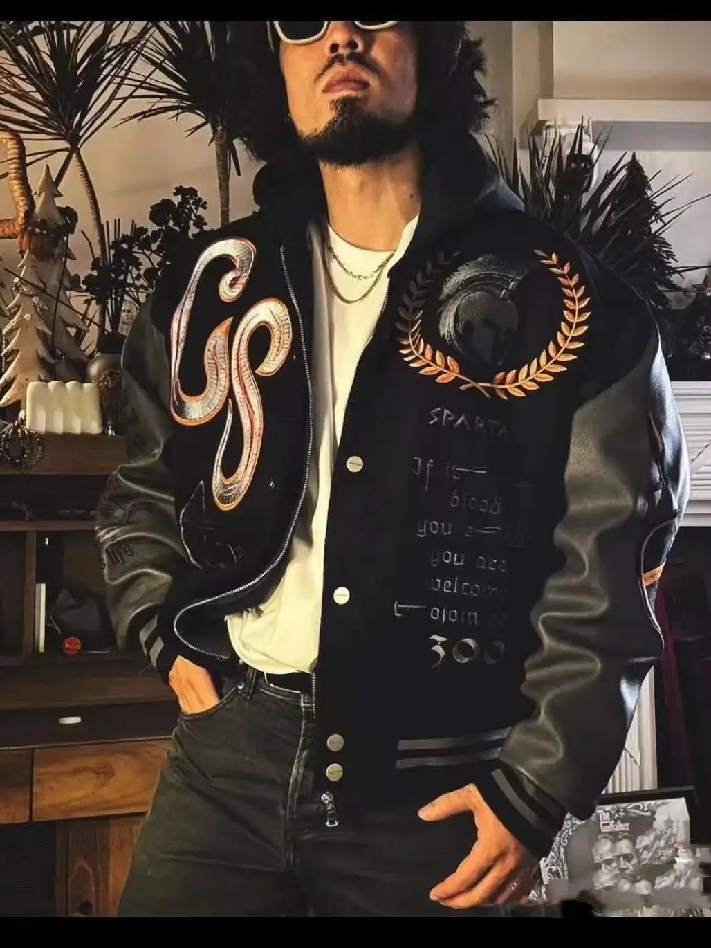Bestickte College Jacke Herren PU-Lederärmel Oversized Bomberjacken Damen Baseball Mäntel Streetwear Herren Kleidung