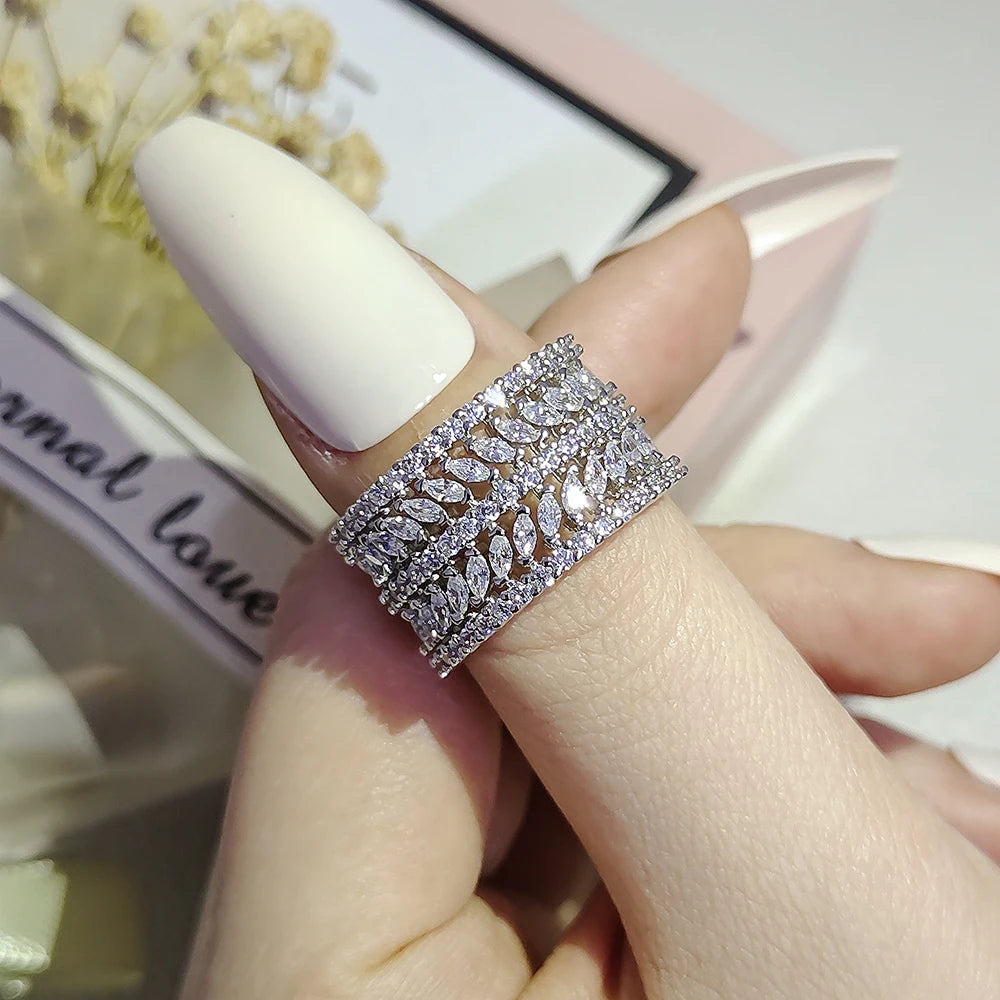 Moonso Trendy Rose Gold Silver Color Marquise Round Eternity Band Ring for Women Anniversary Gift Jewelry Wholesale R7213