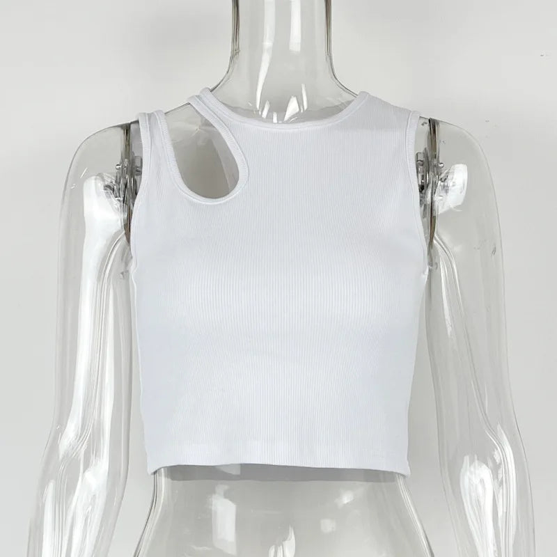 Sexy Rib-knit Tank Top for Women Summer Solid O-neck Sleeveless Crop Tops Street Vintage Korean Fashion Shirt Vest Y2K Clothes
