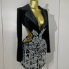 Stock Luxury Diamonds Tassel Sexy Hollow Out Black Mini Dress Woman Evening Celebrate Birthday Party Stage PhotoShoot Costume
