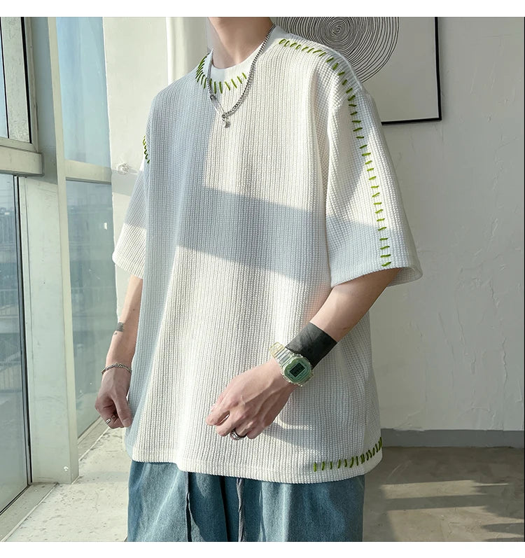 Herren Sommer Qualität T-Shirts Manuelle Naht Harajuku Lässiges T-Shirt Für Männer 2023 Neu Neutral Oversize T-Shirts Kurzarm Oberteile