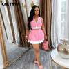 CM.YAYA Women's Set Sleeveless V-neck Vest  + Pleated Skirts 2025 Summer Cute Street Beach Two 2 Piece Sets Outfits Tracksuit