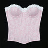 Sexy Women Pink Overbust Corset Crop Top Sweet Lace Patchwork Slim Fit Strapless Bustier Chic Party Summer Clothes Streetwear