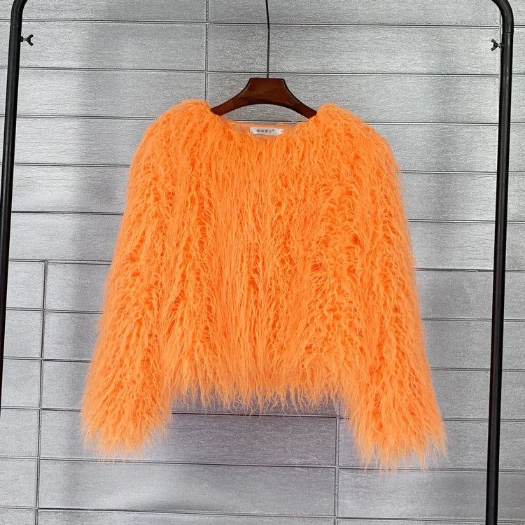 2023 Women Faux Fur Coat Autumn Winter High Quality Fluffy Short Coat Faux Fur Jacket