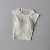 Sexy Kurzes Rückenfreies Sport-T-Shirt mit festem Brustpolster Damen Eng Anliegendes Schnell Trocknendes Schlankmachendes Yoga-Top
