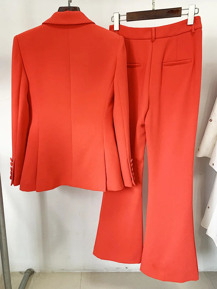 Pantsuit Suits Blazer Women Red Orange New Design Flare Pants Set Two Piece Sets Festival Office Business Female Suit Outfits