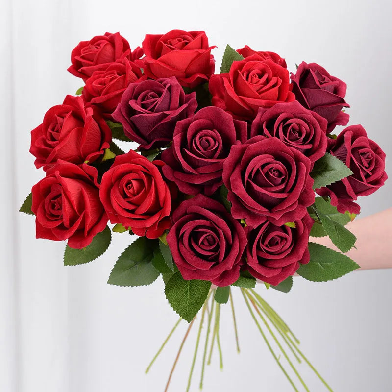 3/5/10/20 Stk. Rosen Künstliche Blumen Rosenzweig Künstliche Rote Rosen Realistische Kunstrosen für Hochzeits-Heimdekoration