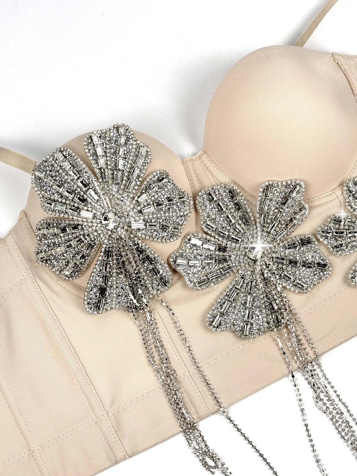 3Colors Women Fashion Diamonds Embroidery Flowers Tassel Bustier Corset Crop Tops To Wear Out Evening Club Party Camisoles Top