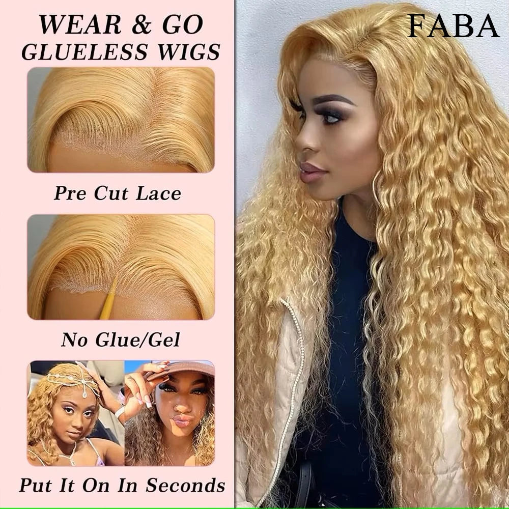 FABA Glueless Wigs Echthaar #27 Farbe Honigblond Deep Wave Echthaarperücke 13x4 Lace Front Perücken mit Babyhaar 180% Dichte