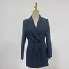 TWOTWINSTYLE Striped Temperament Blazers For Women Notched Collar Long Sleeve Tunic Patchwork Double Breasted Coats Female New