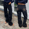 Combhasaki Damen Y2K Vintage Jeans Ästhetischer Sternmuster-Print Loose Straight Leg Denim Lange Hose Lässige Low Waist Hose