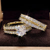 Huitan Sparkling 2Pcs Set Cubic Zirconia Rings for Women Wedding Engagement Fashion Jewelry Luxury Trendy Female Rings Wholesale
