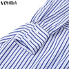 VONDA 2024 Women Elegant Striped Maxi Dress Bohemian Sundress Casual Loose Off Shoulder Long Sleeve Party Vestidos Robe Femme